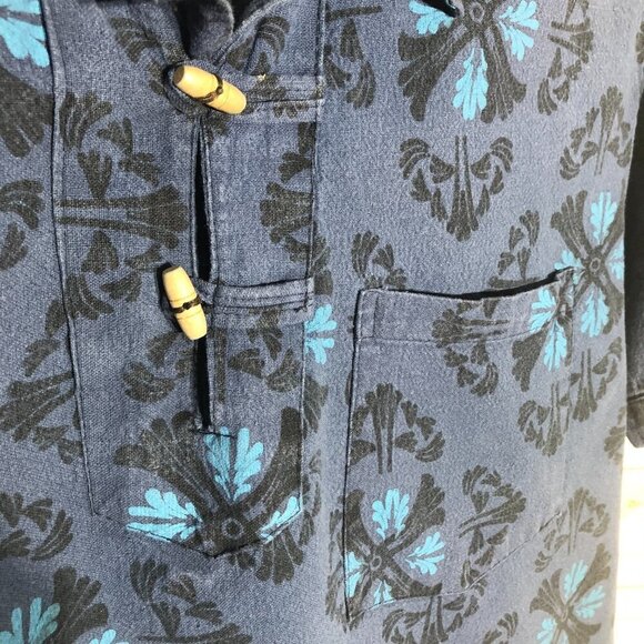 Vintage Boho Shirt Floral Paisley Blue Cotton Size Large - Picture 5 of 8